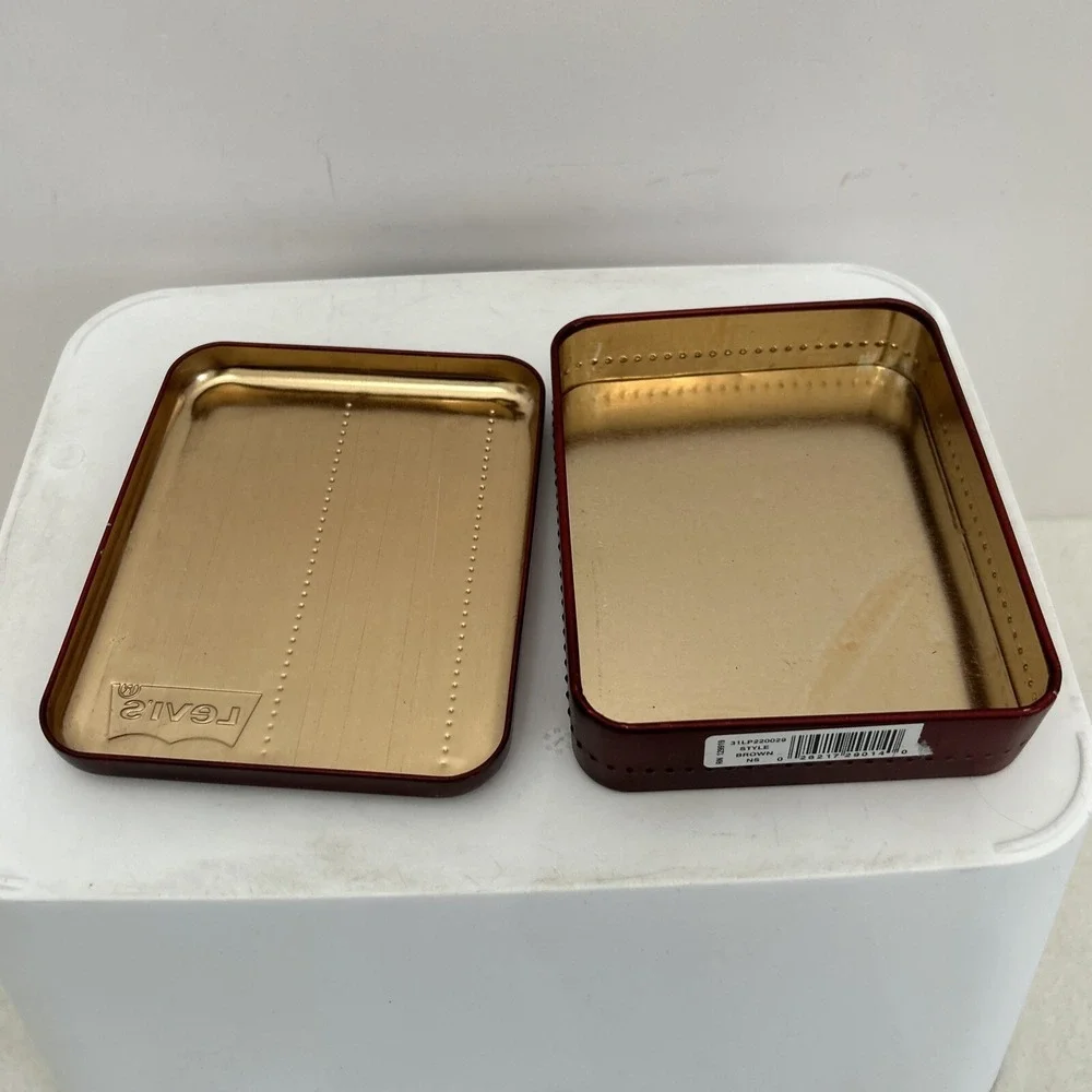 Levi's Brand Logo Metal Tin Keepsake Gift‎ Box Red Industrial Recyclable Storage